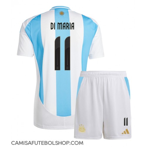 Camisa de time de futebol Argentina Angel Di Maria #11 Replicas 1º Equipamento Infantil Copa America 2024 Manga Curta (+ Calças curtas)